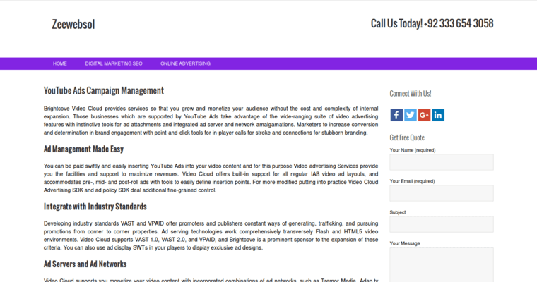 Home page of #7 Top Youtube Pay-Per-Click Agency: ZeeWebsol