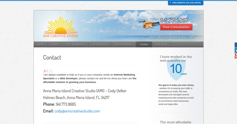 Contact page of #6 Best Pay Per Click Management Business: Ami Creative Studio