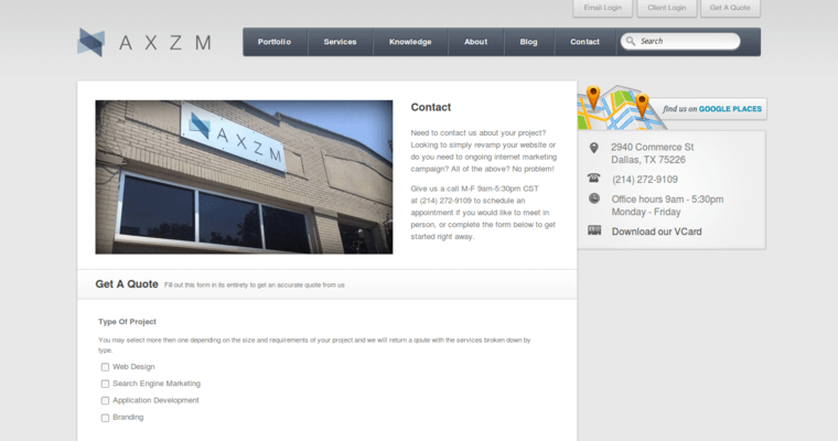 Contact page of #5 Top Pay Per Click Management Agency: AXZM