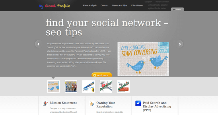 Home page of #11 Best PPC Firm: My Good Profile