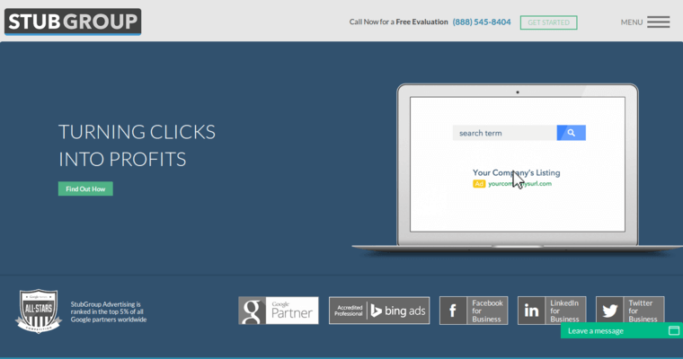 Home page of #6 Top Bing Agency: StubGroup
